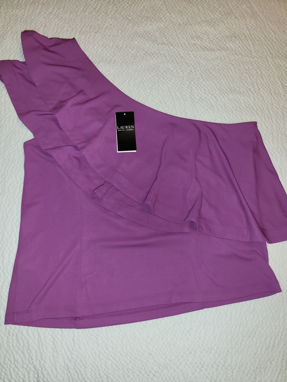 Ralph Lauren One-Shoulder Ruffle Top in Pretty Violet - Picture 4 of 5